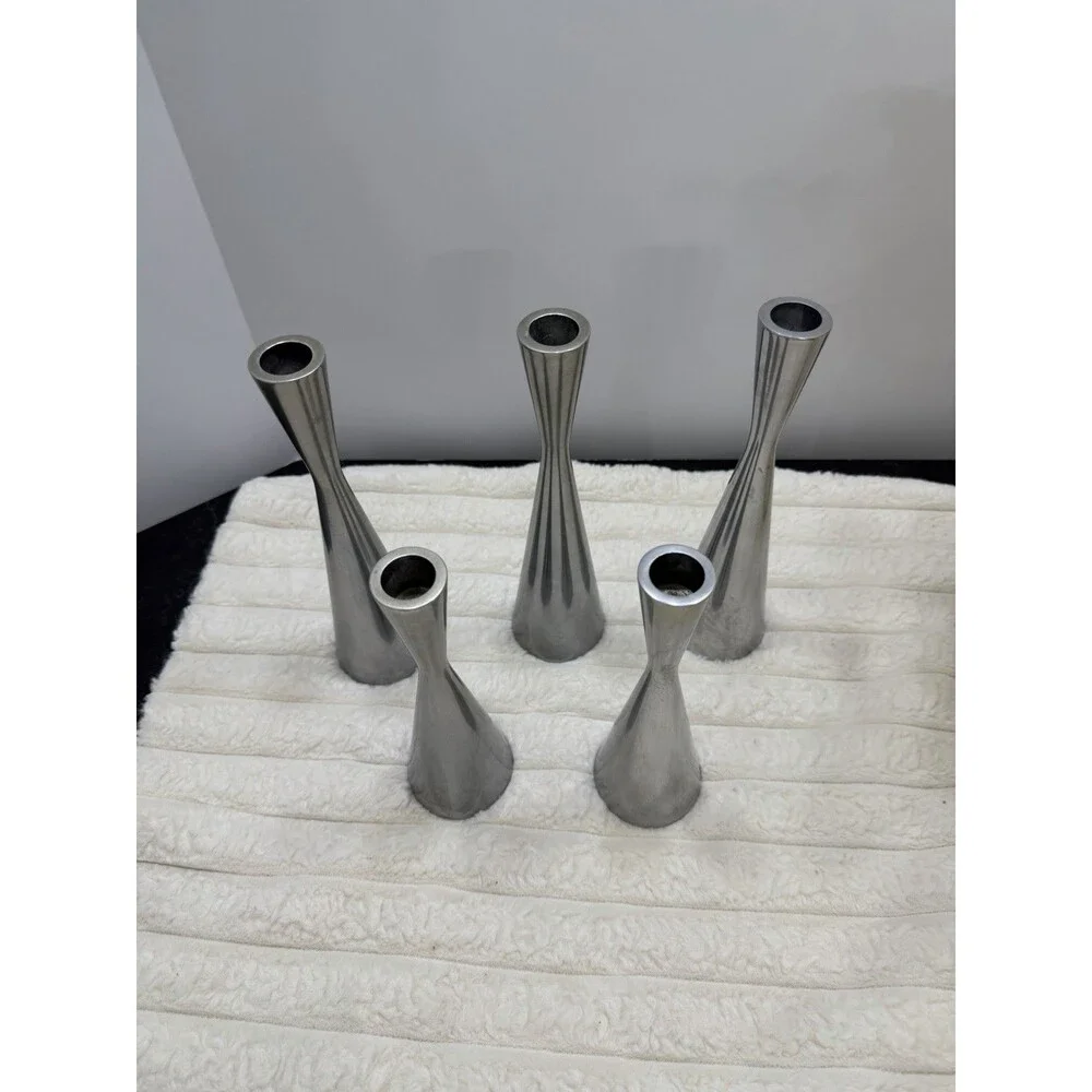 Vintage IKEA Erika Pekkari Taper Candle Holders Set of 5 | 1990s Stainless Steel